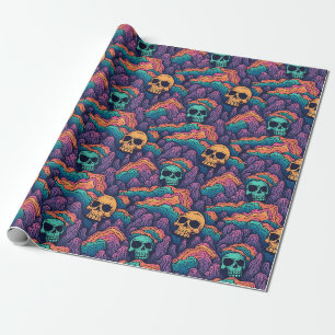 Cool Surreal Grunge Landscape Creepy Skull Pattern Wrapping Paper