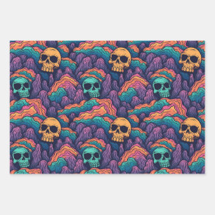 Cool Surreal Grunge Landscape Creepy Skull Pattern Wrapping Paper Sheets