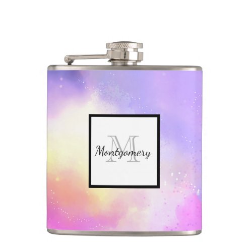 Cool Surreal Space Clouds Watercolor Design Hip Flask