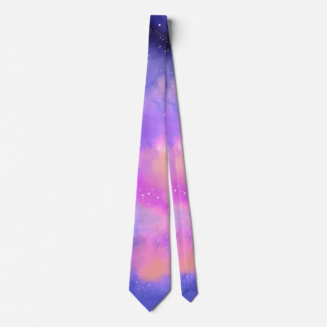 Cool Surreal Space Clouds Watercolor Design Neck Tie (Front)