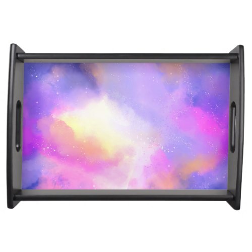Cool Surreal Space Clouds Watercolor Design Serving Tray