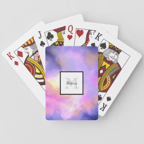 Cool Surreal Space Clouds Watercolor Monogram Playing Cards
