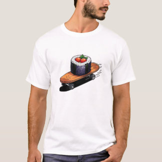 Cool Sushi on a Skateboard T-Shirt Design.