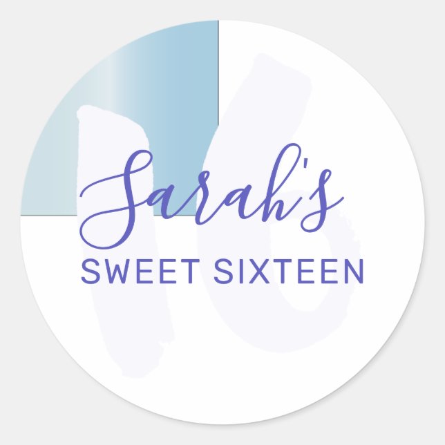 Cool Sweet 16 Blue Metallic Birthday Classic Round Sticker (Front)