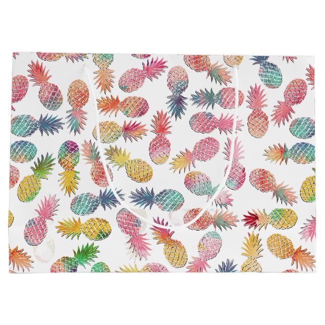 Cool “sweet summer” watercolor pineapples pattern large gift bag (Back)