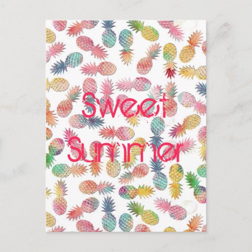 Cool sweet summer watercolor pineapples pattern postcard