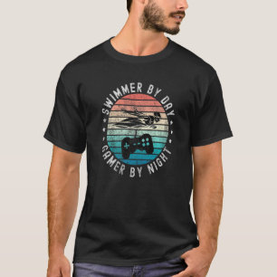 Cool Swimmer By Day Gamer By Night Swimming Gaming T-Shirt