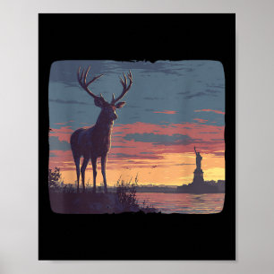 Cool Symbolic Deer With Statue Of Liberty Costume Poster