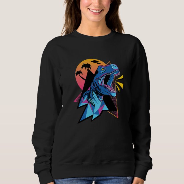 Cool Synthwave Vaporwave Aesthetic Trex Dinosaur P Sweatshirt (Front)