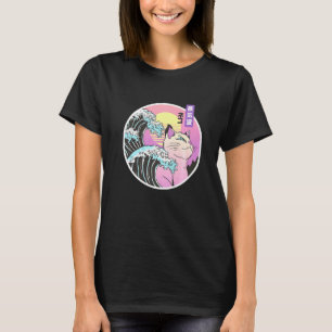 Cool Synthwave Vaporwave Esthetic Trippy Cat On O T-Shirt