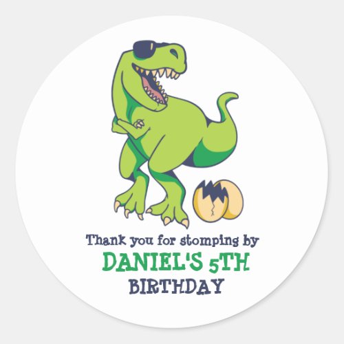 Cool T_Rex Dinosaur Egg Kids Boys Birthday Party Classic Round Sticker