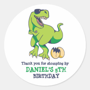 Cool T-Rex Dinosaur Egg Kids Boys Birthday Party Classic Round Sticker