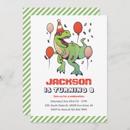 Cool T_Rex Dinosaur Kids Birthday Party Invitation