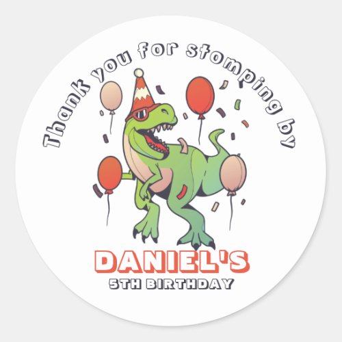Cool T_Rex Dinosaur Kids Boys Birthday Party Classic Round Sticker
