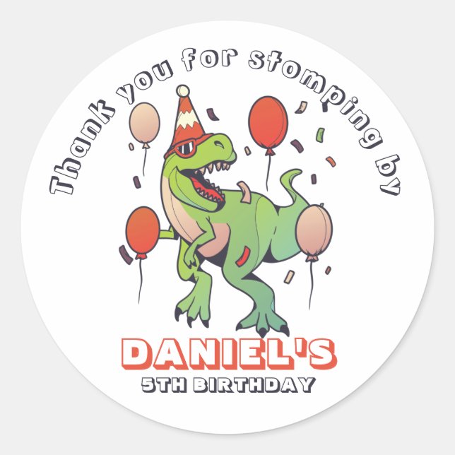 Cool T-Rex Dinosaur Kids Boys Birthday Party Classic Round Sticker (Front)