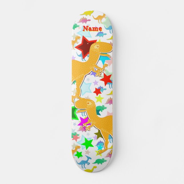 Cool T-Rex Dinosaur Skateboard with Your Name Deck (Front)