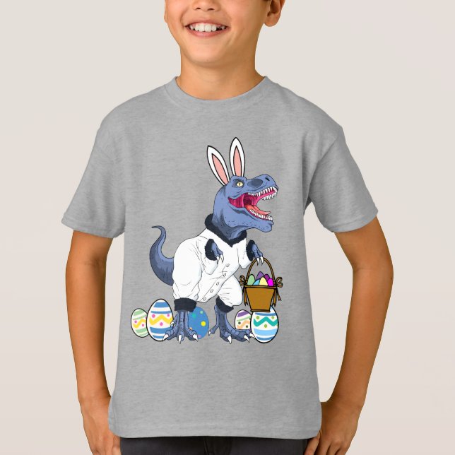 Cool T Rex Easter Basket Dinosaur Shirt Gift  (Front)