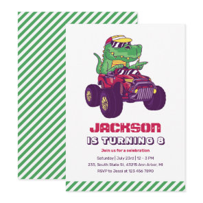 Cool T-Rex Monster Truck Dinosaur Kids Birthday Invitation