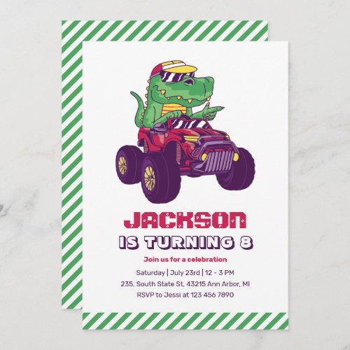 Cool T_Rex Monster Truck Dinosaur Kids Birthday Invitation