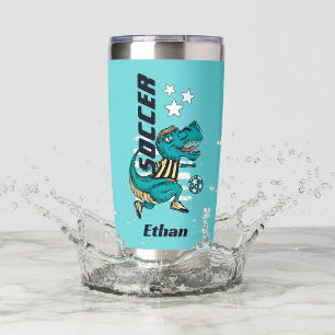 Cool T-Rex Soccer Player With Name Insulated Tumbler