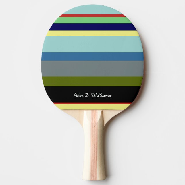 cool table tennis paddle with color stripes & name (Front)