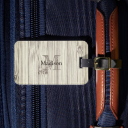 Cool tan brown bamboo wood print Monogram Luggage Tag