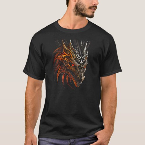 Cool Tattoo Style Dragon Face T_Shirt