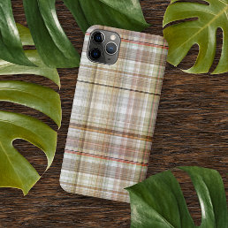 Cool Taupe Beige Brown Gray Green Tartan Pattern iPhone 15 Plus Case