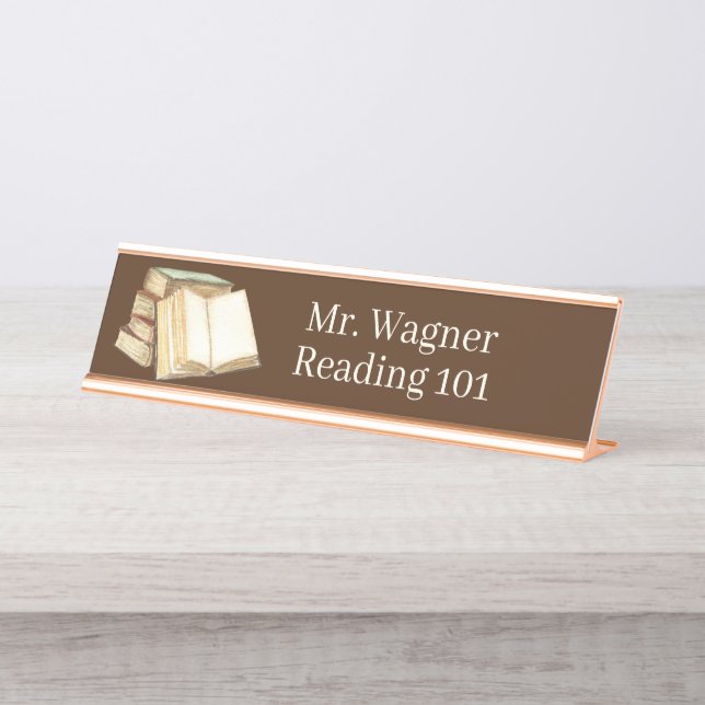 cool Teacher add name books  Desk Name Plate (Front)