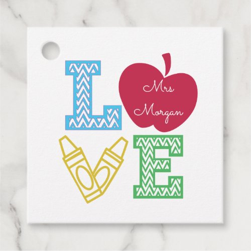 Cool teacher colorful love script monogram favor tags