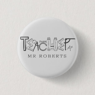 Cool teacher decorative script monogram button