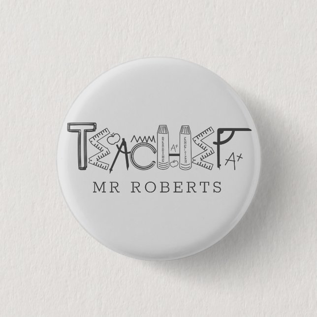 Cool teacher decorative script monogram button (Front)