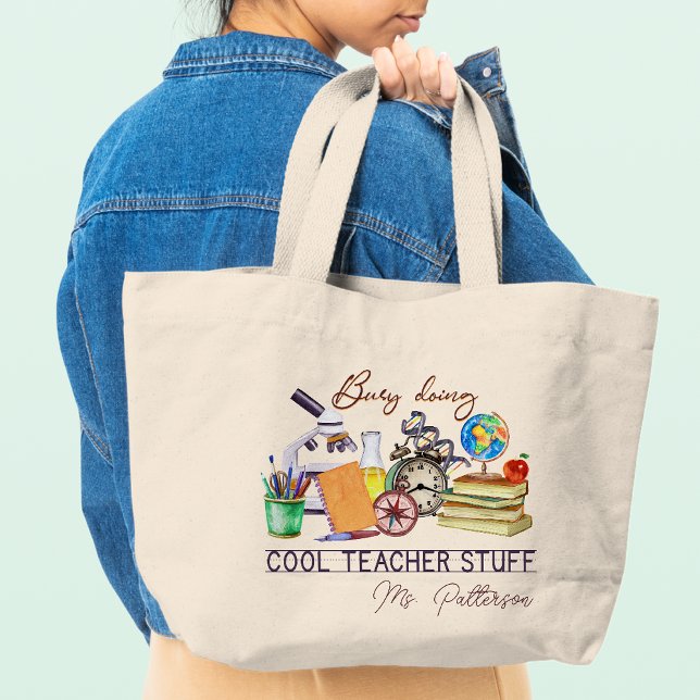 Cool Teacher Fun Modern Personalized Name Large Tote Bag (Creator Uploaded)