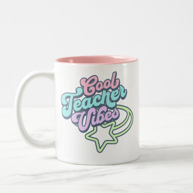 Cool Teacher Vibes Retro Styling Gift Green Two-Tone Coffee Mug (Left)
