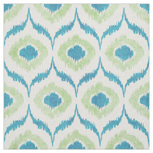 Cool teal and green ikat tribal pattern fabric