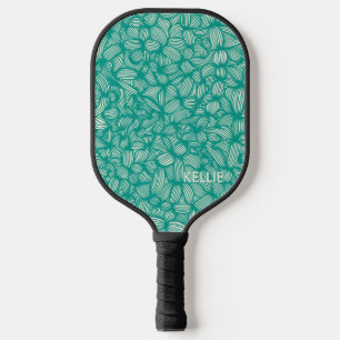 Cool Teal and White Monogram Pickleball Paddle