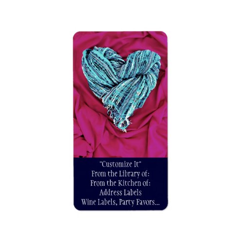 Cool Teal Blue Heart on Hot Pink Fabric Lovely Label
