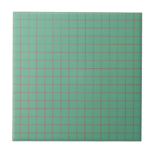 Cool Teal Blue & Red Checkered Retro Minimalist  Ceramic Tile