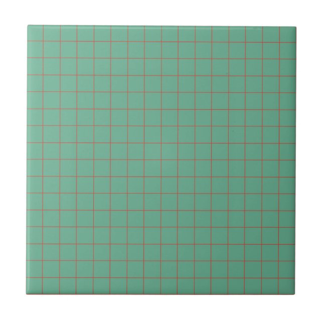 Cool Teal Blue & Red Checkered Retro Minimalist  Ceramic Tile (Front)