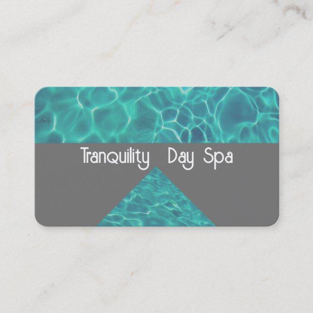 cool teal blue water tranquil spa on gray  business card (Front)