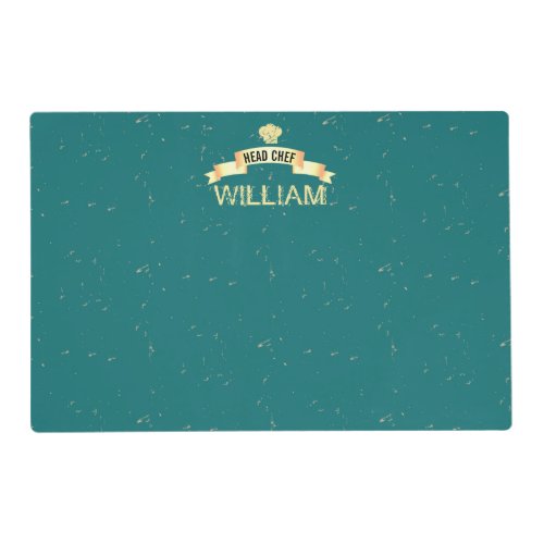 Cool teal chef masculine name placemat