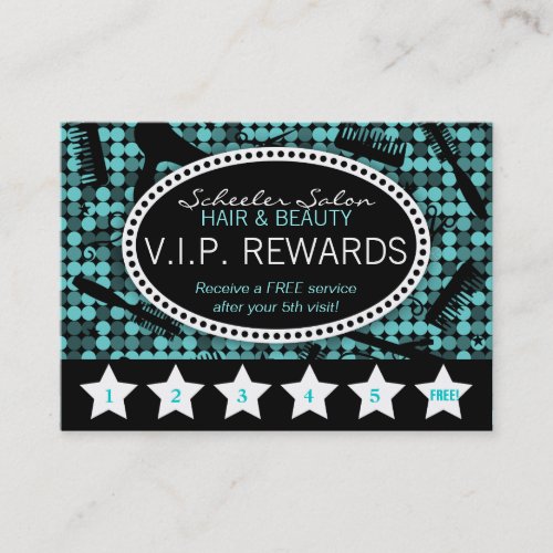Cool Teal Glam Custom Salon Loyalty Punch Card Business Cards