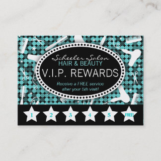 Cool Teal Glam Custom Salon Loyalty Punch Card