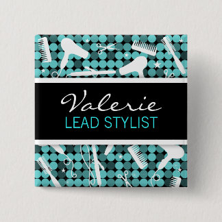 Cool Teal Glam Hair Salon Name Badge Button