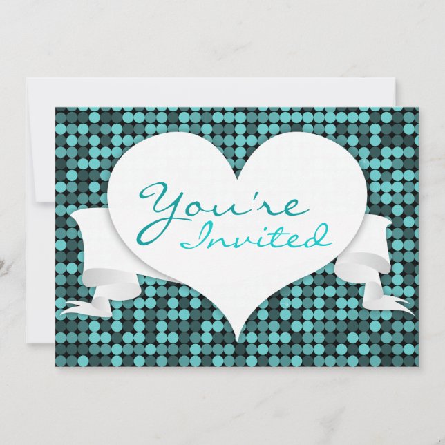 Cool Teal Glam Heart Custom Invitation (Front)
