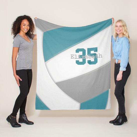 cool teal gray and white super sized volleyball fleece blanket