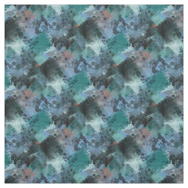 Cool Teal Green Violet Blue Gray Abstract Pattern Fabric (Swatch)