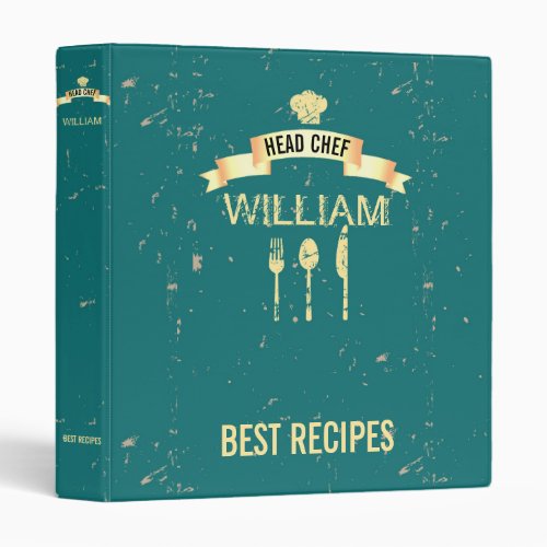 Cool teal head chef name recipe 3 ring binder