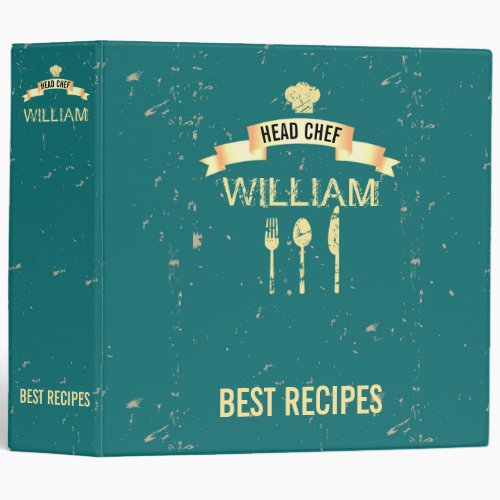 Cool teal head chef recipes custom name 3 ring bin 3 ring binder