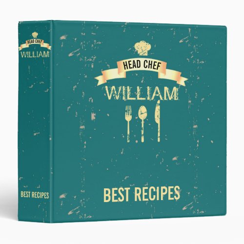 Cool teal head chef recipes custom name 3 ring binder